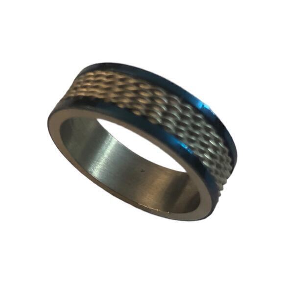 New stainless steel wire ring‎ with blue edges size 12.5 - Picture 2 of 2